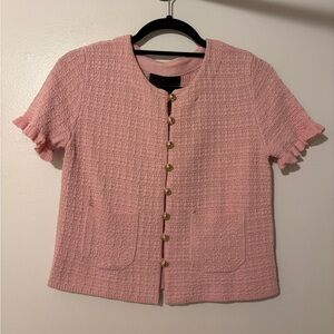 NWT Zara Pink Textured Short-Sleeve Cardigan with Gold Buttons